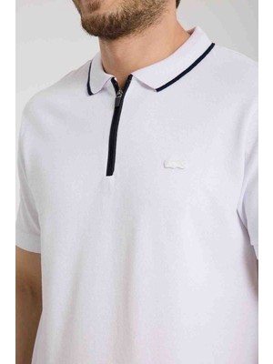 Lacoste Fermuar Yaka Regular Fit Beyaz Kısa Kol