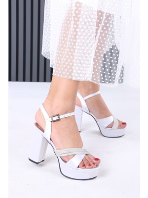 Sefayol Manon Gümüş Saten Taşlı Platform Topuklu Kadın Ayakkabı