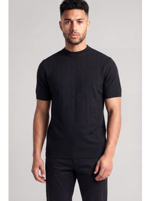 Emporio Armani Erkek Pamuklu Bisiklet Yaka Kısa Kollu Siyah Kazak EM004671 AF23759-UC001