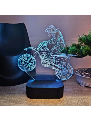 Lerad-Lazer Art Yarış motosikleti Kişiye Özel RGB LED Lamba – 16 Renkli İsimli Gece Lambası (Adaptörlü)
