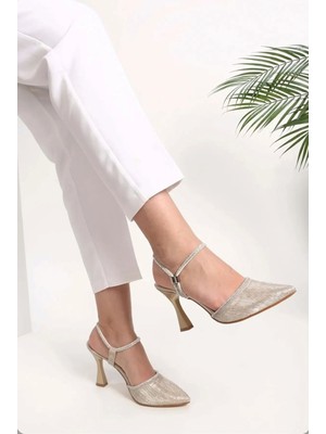 Sefayol Chev Bej Taşlı Topuklu Kadın Ayakkabı