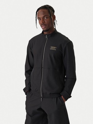 EA7 Erkek Normal Kesim Dik Yakalı Fermuarlı Uzun Kollu Siyah Sweatshirt 7M001338 AF21099-UC001