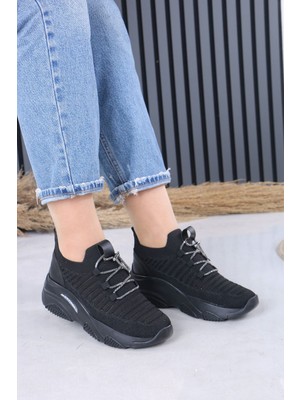 Sefayol Joella Siyah Triko Taşlı Bağcıklı Kadın Spor Ayakkabı