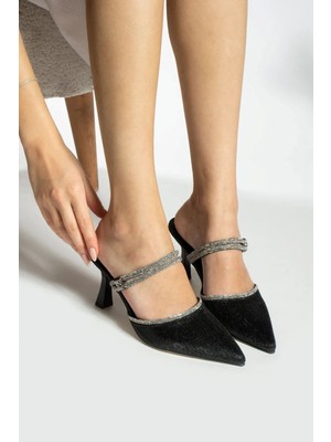 Sefayol Chev Siyah Taşlı Topuklu Kadın Ayakkabı