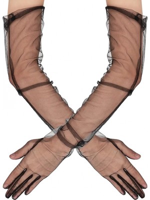 MiraLive Uzun Boy Likralı Siyah Yetişkin Mega Tül Eldiven