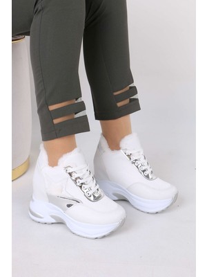 Sefayol Katle Beyaz Kürklü Gizli Topuklu Kadın Spor Ayakkabı