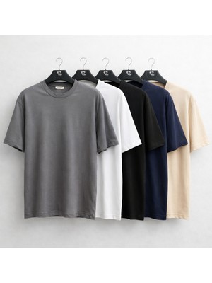 Wega Moda 5’li Paket Oversize Fit Basic Tişört – %100 Pamuk Günlük Erkek/kadın T-Shirt Seti