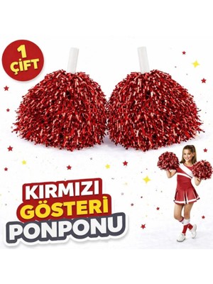 MiraLive 1 Çift ( 2 Adet ) Kırmızı Renk 23 Nisan 19 Mayıs 29 Ekim Okul Gösteri Ponponları Ekstra Dolgun