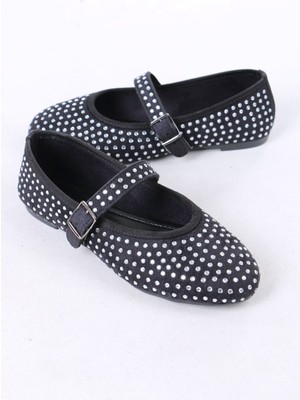 Sefayol Magali Siyah Süet Kadın Düz Ayakkabı Babet