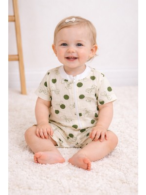 Greenmoon Çift Kat Organik Müslin Fiyonk Figürlü Bebek Tulum