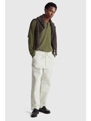 United Colors Of Benetton Haki Erkek ERK_%100 Pamuk Önü Düğme Detaylı Bisiklet Yaka Uzun Kollu T-Shiry Model Kodu: 3L6PU10B614K