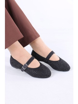 Sefayol Magali Siyah Süet Kadın Düz Ayakkabı Babet