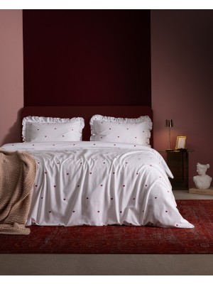 Madame Coco Eternel Çift Kişilik %100 Pamuk Fırfırlı Baskılı Nevresim Takımı - Beyaz