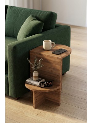 Gold Falez Yan Sehpa Çok Amaçlı Modern Tasarım Raflı Salon Koltuk Kenarı Sehpası Setro 6020 Atalantik Çam