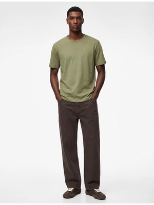 Koton Haki Erkek Regular Fit Kısa Kollu Bisiklet Yaka Pamuklu Basic Tişört Model Kodu: 6SAM10332MKHAKI