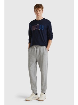 United Colors Of Benetton Gri Melanj Erkek ERK_%100 Pamuk Yanları Cepli Arkası Cep Detaylı Eşofman Altı Model Kodu: 342ZUF01B501