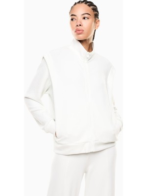 EA7 Kadın Modal Içerikli Interlok Kumaşlı Dik Yaka Kolları Taş Detaylı Beyaz Sweatshirt 7W001016 AF24375-U1142