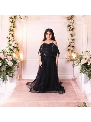 Siyah Saçaklı Uzun Gezboy Çocuk Abiye