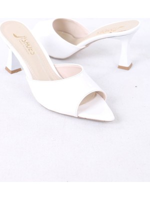 Sefayol Nadeen Beyaz Rugan Kadın Topuklu Terlik