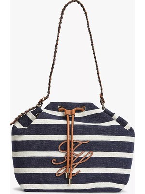 Tommy Hilfiger Kadın Çizgi Desenli Th Logo Motifli Uzun Askılı Lacivert Omuz Çantası AW0AW18401-0GY