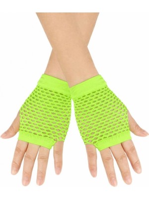 MiraLive 80’ler 90’lar Retro Neon Yeşil File Parmaksız Kısa Eldiven 11 cm