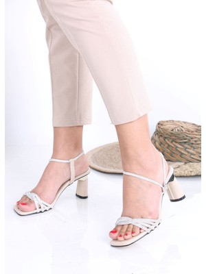 Sefayol Berty Bej Taşlı Topuklu Kadın Ayakkabı