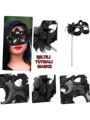 MiraLive Siyah Işıltılı Tutmalı Fotoğraf Çekimi Maskesi 18X29 cm