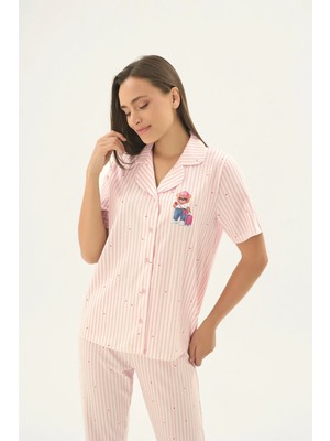 Sevim 17533 Kadın Düğmeli Baskılı Pijama Takım