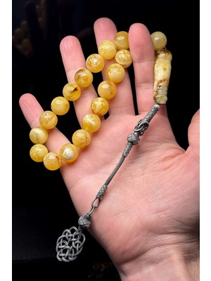 Tesbihkenti 21'li Maskot 1000 Ayar Gümüş Kazazlı Damla Kehribar Tesbih