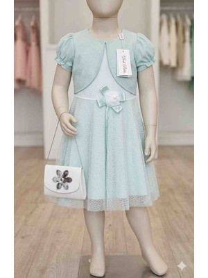 Kız Çocuk Bolerolu Çantalı Tül Detaylı Abiye Elbise ​dodi Petto  (4 - 6 Yaş)