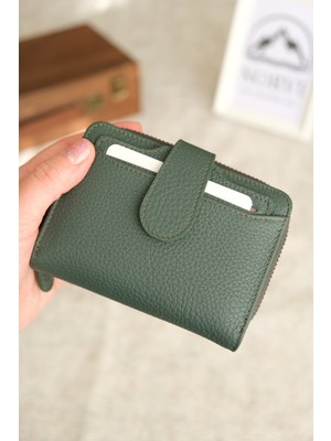 Norvi Leather Bozuk Para Bölmeli Çıtçıtlı Şık Hakiki Deri Kadın Cüzdan