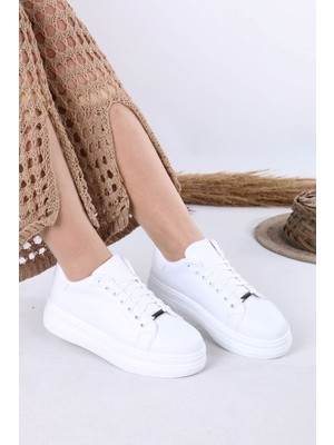 Sefayol Mavise Beyaz Mat Deri Kadın Spor Ayakkabı