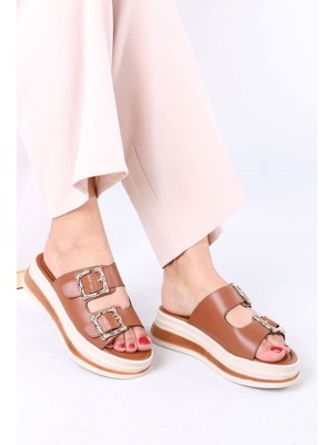 Sefayol Legget Taba Mat Deri Tokalı Kadın Terlik