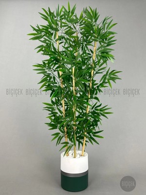 Biçiçek Yapay Bambu Ağacı 140CM Lux Saksı Yesil Beyaz