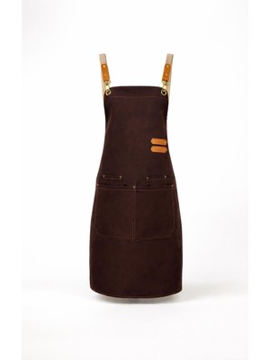 Valkyrie Suya Dayanıklı Barista Önlüğü Ayarlanabilir Askılı Cepli Mutfak Kafe Garson Önlüğü Kahverengi 74 cm