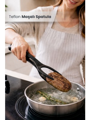 Orvila Yanmaz Yapışmaz 220 Derece Dayanıklı Teflon Maşalı Spatula - Spatula Servis Kepçesi