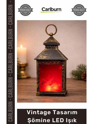 Carlburn Özel Üretim Dekoratif Ateş Efektli Nostaljik Pilli Gece Lambası Vintage Tasarım Şömine LED Işık