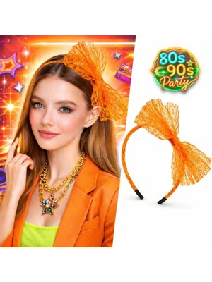 MiraLive 80’ler 90’lar Neon Turuncu Dantel Taç Fiyonklu