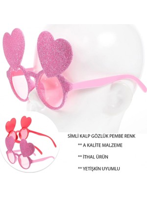 MiraLive Pembe Renk Sim Işlenmiş Kalp Figürlü Parti Gözlüğü