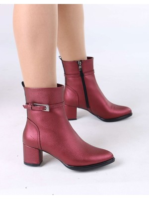 Sefayol Junious Bordo Mat Deri Tokalı Fermuarlı Kadın Bot
