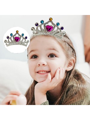 Trend Movira Gümüş Renk Taraklı Model Prenses Kraliçe Tacı 1 No Kalp 12X7 cm