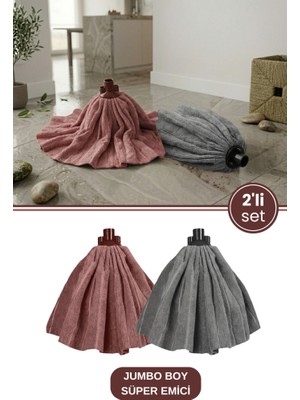 Flora 2 Adet Süper Emici Jumbo Boy Mikrofiber Havlu Mop, Tüm Yüzeylerle Uyumlu Yedek Mop Başlığı 2’li Set
