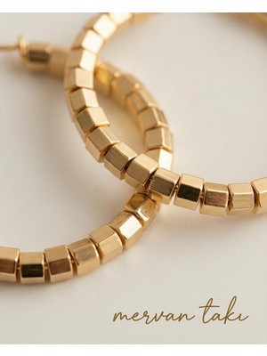 Mervan Takı Modern Kare Detaylı Halka Bijuteri Küpe