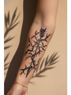 Dövme Kutusu Gotik Dikenli Dal ve Keskin Ok Ucu Figürlü Sanatsal Tattoo - Yarı Kalıcı / 1 Ay Kalıcı
