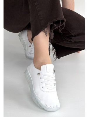 Erbilden Jiten Beyaz Deri Bağcıksız Kadın Spor Ayakkabı Ortapedik