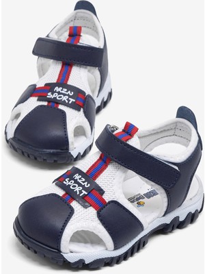 Tonny Black Çocuk Unisex Lacivert Beyaz Çoçuk Cırtlı Rahat Kalıp Sandalet