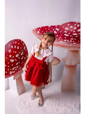 ministok Mushroom Yakası Nakış Detaylı Askılı Tütü Etekli Ikili Kız Çocuk Takım