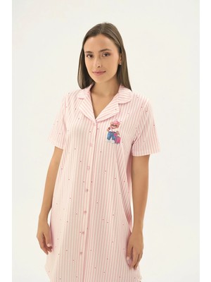 Sevim 17532 Kadın Düğmeli Baskılı Kısa Gecelik