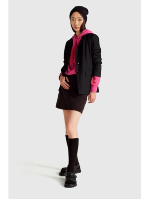 United Colors Of Benetton Siyah Kadın / Kız Kdn_pamuk Karışımlı Yandan Fermuarlı Kadife Mini Etek Model Kodu: 41ULD005B100