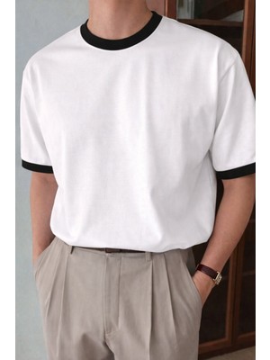 Tarz Cool Erkek Kontrast Yaka Basic Tişört – Modern ve Şık T-Shirt
